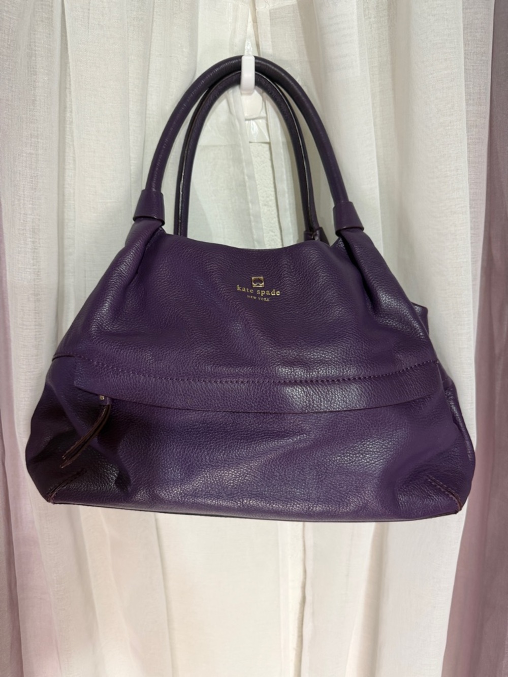 kate spade Purple Pebbled Leather Shoulder Bag with Gold Logo